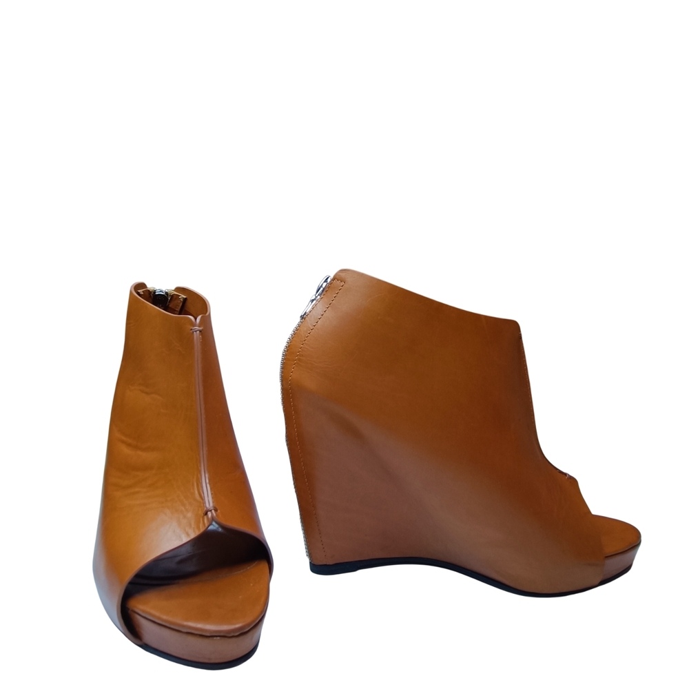 Jenni Kayne Open Toe Wedge Booties — Italian Leather, Tan/Camel — EU 39 / US 8.5